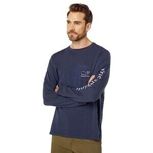 Vineyard Vines Blue Long Sleeve Vintage Whale Graphic Pocket T-Shirt Mens Size M